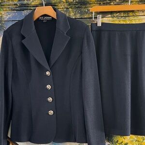 St. John Black Knit Blazer and skirt set sz 4